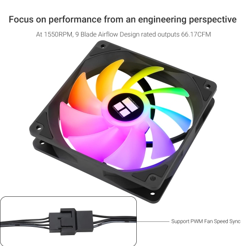 TL-C12C-S CPU Fan 120mm ARGB Case Cooler Fan, 4pin PWM Silent Computer Fan with S-FDB Bearing Included, up