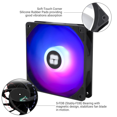 TL-C12C-S CPU Fan 120mm ARGB Case Cooler Fan, 4pin PWM Silent Computer Fan with S-FDB Bearing Included, up
