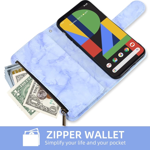 Étui portefeuille pour Pixel 4 XL de Google avec protecteur d'écran en verre trempé et rabat en cuir marbré