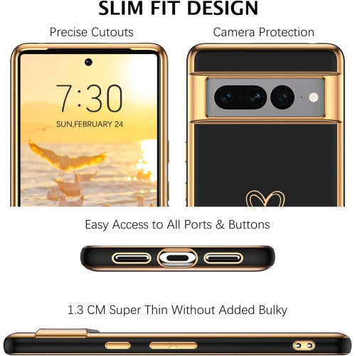 Étui pour Pixel 7 Pro de Google, étui pour téléphone Pixel 7 Pro, étui Love Heart Cute; pare-chocs mince en TPUR anti-rayures