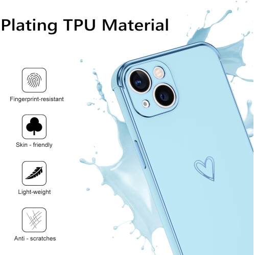 Étui pour iPhone 13, iPhone 13 cases Cute Heart Pattern Soft TPU plaqué pour femme avec appareil photo