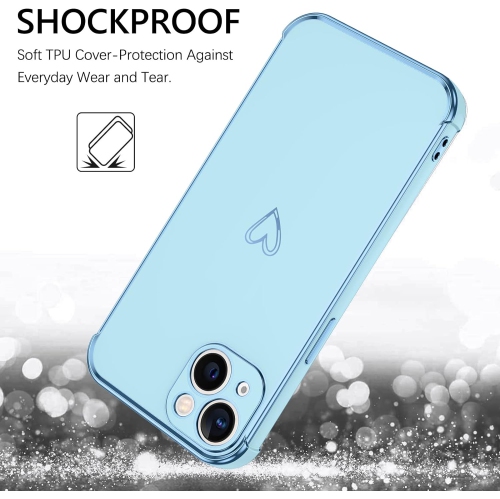 Étui pour iPhone 13, iPhone 13 cases Cute Heart Pattern Soft TPU plaqué pour femme avec appareil photo