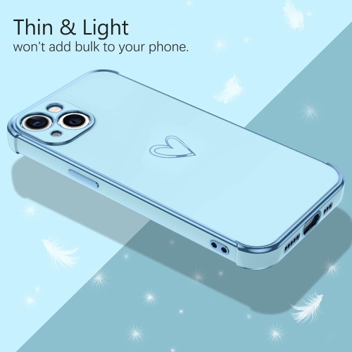 Étui pour iPhone 13, iPhone 13 cases Cute Heart Pattern Soft TPU plaqué pour femme avec appareil photo