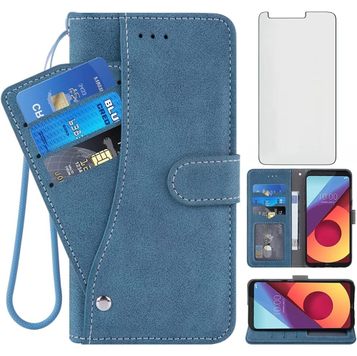 Compatible with LG Q6/Q6 Plus/Q6 Mini Wallet Case and Tempered Glass Screen Protector Flip Cover Credit Card