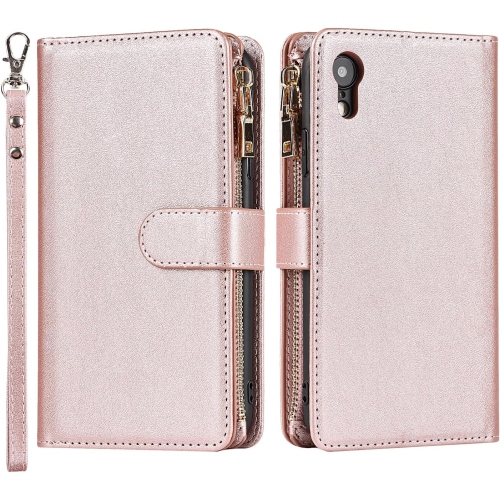 Wallet Case Compatible with iPhone XR Case,[9 Card Slots] [Wrist Strap] [Stand Feature] Zipper Cash Pocket