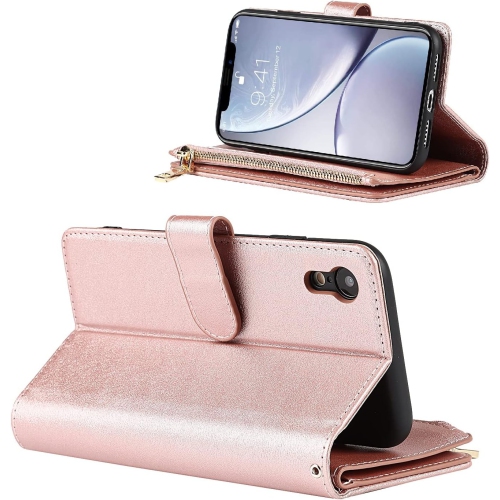 Wallet Case Compatible with iPhone XR Case,[9 Card Slots] [Wrist Strap] [Stand Feature] Zipper Cash Pocket