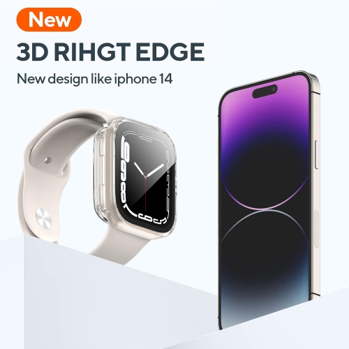 2 Pack 2 in 1 Waterproof Case for Apple watch Series 8 7 45mm, Straight Edge PC Front & Back Bumper with Tempered Glass