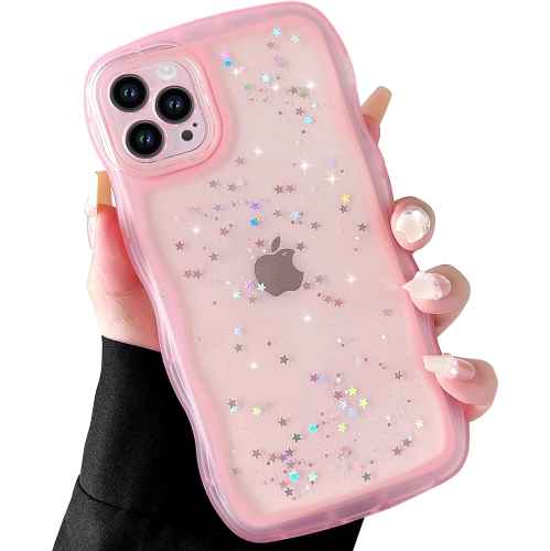 for iPhone 15 Plus Case 6.7", Curly Wave Design Transparent Bling Glitter Star Shiny Case Cute Clear Transparent