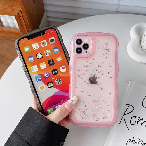 for iPhone 15 Plus Case 6.7", Curly Wave Design Transparent Bling Glitter Star Shiny Case Cute Clear Transparent