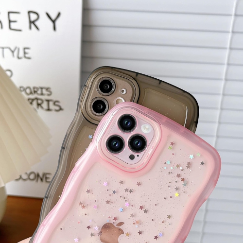 for iPhone 15 Plus Case 6.7", Curly Wave Design Transparent Bling Glitter Star Shiny Case Cute Clear Transparent