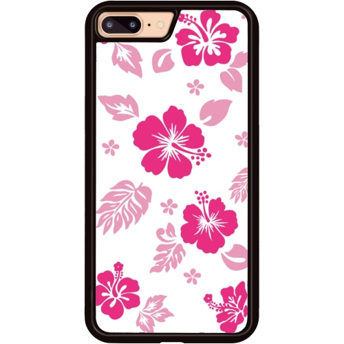 Pour iPhone 8 plus et iPhone 7 plus Case cute KAWAII Rose vif Hibiscus fleurs hawaïennes téléphone esthétique
