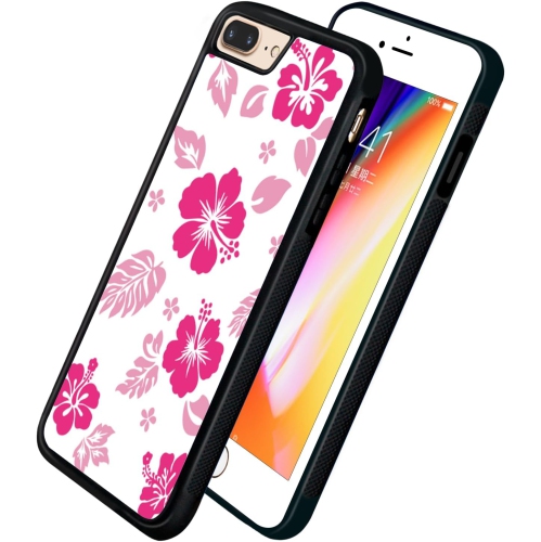for iPhone 8 Plus & iPhone 7 Plus Case Cute Kawaii Hot Pink Hibiscus Hawaiian Flower Floral Aesthetic Phone