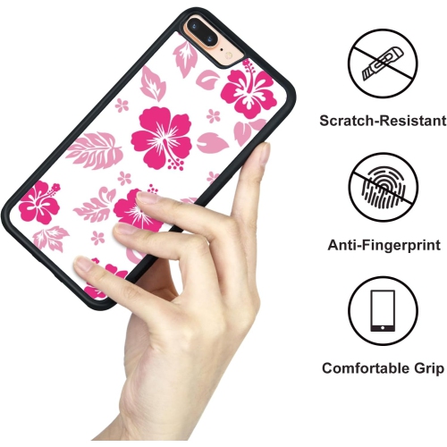 for iPhone 8 Plus & iPhone 7 Plus Case Cute Kawaii Hot Pink Hibiscus Hawaiian Flower Floral Aesthetic Phone