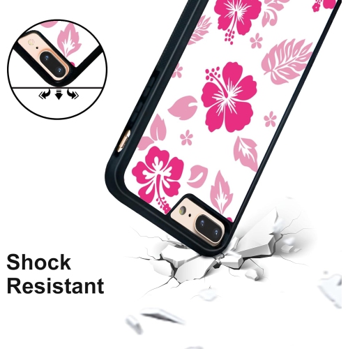 for iPhone 8 Plus & iPhone 7 Plus Case Cute Kawaii Hot Pink Hibiscus Hawaiian Flower Floral Aesthetic Phone