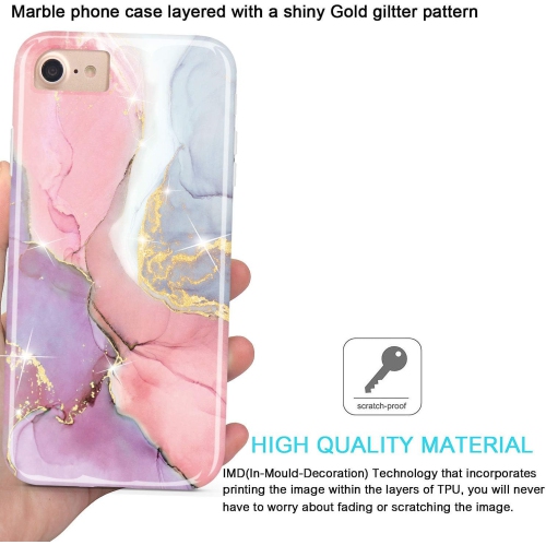 iPhone SE 2022 Case,iPhone SE 2020 Case, Gold Sparkle Glitter Marble Desgin Slim Shockproof Flexible Cover
