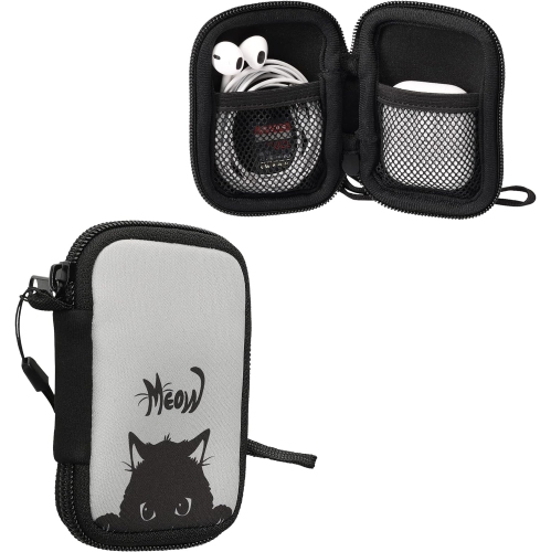 Neoprene Case Compatible with in-Ear Headphones - Case with Zip - Meow Cat