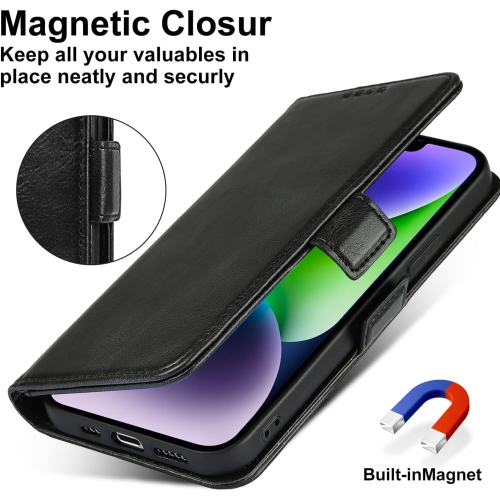 iPhone 14 Plus Wallet Case, [RFID Blocking] Premium Leather Credit Card Holder Magnetic Flip Kickstand Wallet