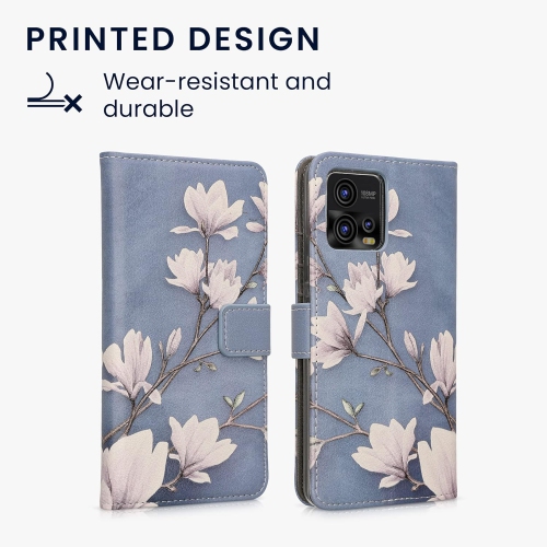 Étui portefeuille compatible avec l'étui Moto G72 de Motorola pour téléphone - Taupe-bleu/blanc/gris bleu