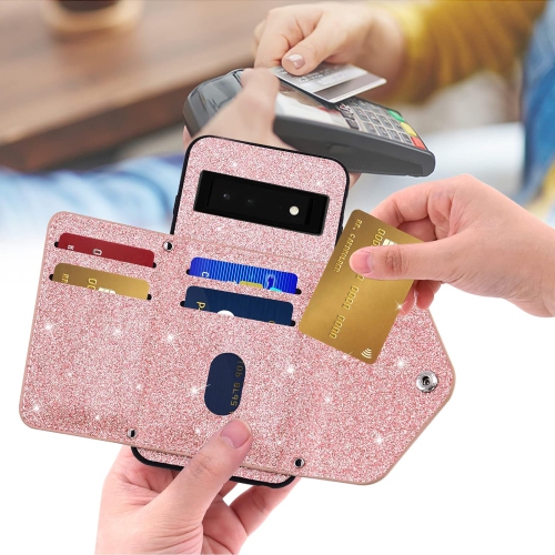 Phone Case for Google Pixel 6 Wallet Cover with Tempered Glass Screen Protector and Crossbody Strap Lanyard