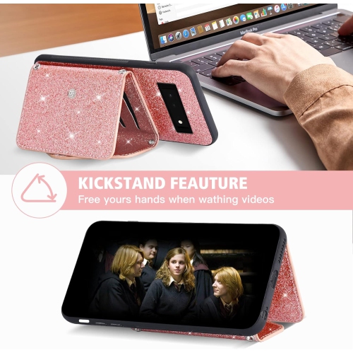 Phone Case for Google Pixel 6 Wallet Cover with Tempered Glass Screen Protector and Crossbody Strap Lanyard