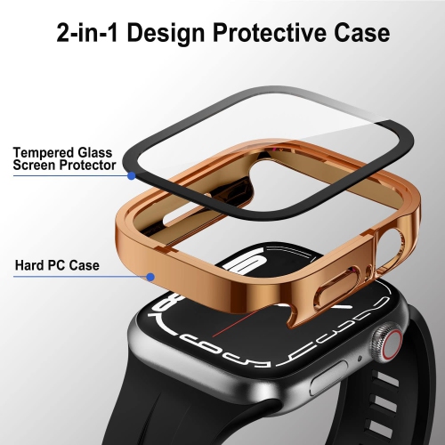 2 Pack Cases Compatible for Apple Watch Case 45mm Series 8 Series 7 with Tempered Glass Screen Protector, Thin