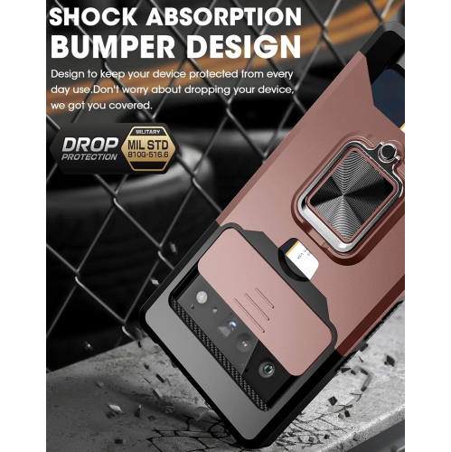 Compatible with Google Pixel 6 Pro 2021 Case with Camera Cover & Kickstand, Slide Lens Cover + Built-in 360°