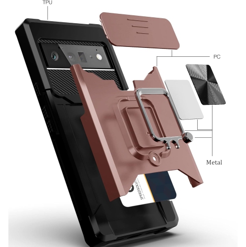 Compatible with Google Pixel 6 Pro 2021 Case with Camera Cover & Kickstand, Slide Lens Cover + Built-in 360°