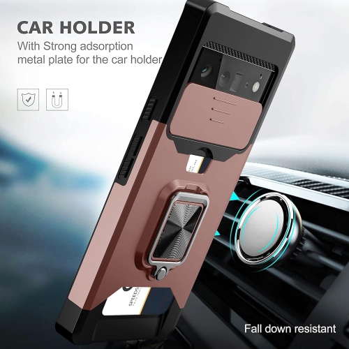 Compatible with Google Pixel 6 Pro 2021 Case with Camera Cover & Kickstand, Slide Lens Cover + Built-in 360°