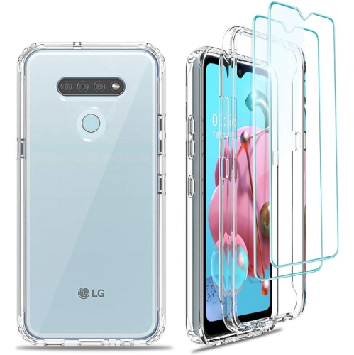 UNKNOWN  Case for Lg K51 With Tempered Glass Screen Protector [2 Pack], Crystal Clear Back Tpu Bumper Case for Lg Q51/lg