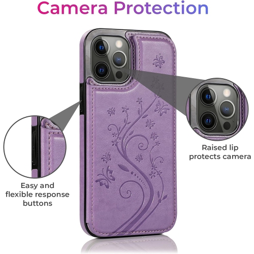 for iPhone 14 Pro Max Wallet Case, Embossed Butterfly Phone Case with Card Holder, Kickstand and Magnetic