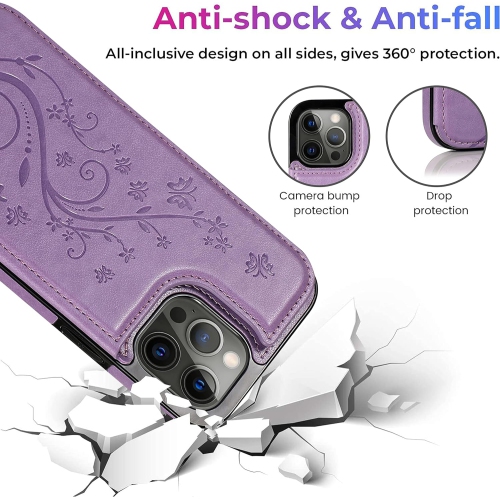 for iPhone 14 Pro Max Wallet Case, Embossed Butterfly Phone Case with Card Holder, Kickstand and Magnetic