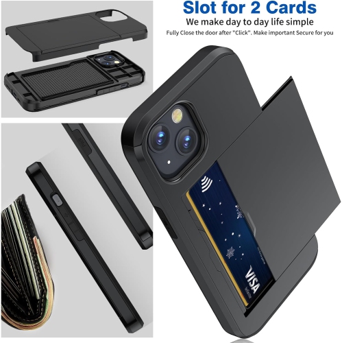 Étui portefeuille pour téléphone 15 porte-carte de crédit pour cartes d’identité 2 cartes d’identité licence antichoc robuste double couche