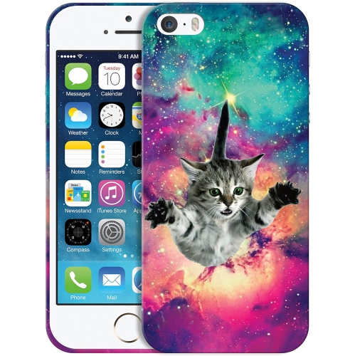 UNKNOWN  - Iphone 5 Case, Iphone 5S Case, Iphone Se 1St Gen Case - Hipster Flying Cat Space Galaxy Printed Cute, Slim &