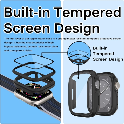 Compatible with Apple Watch Series 8/7 41mm Case with Screen Protector|Anti-Scratch Ultra-Thin Tempered Glass