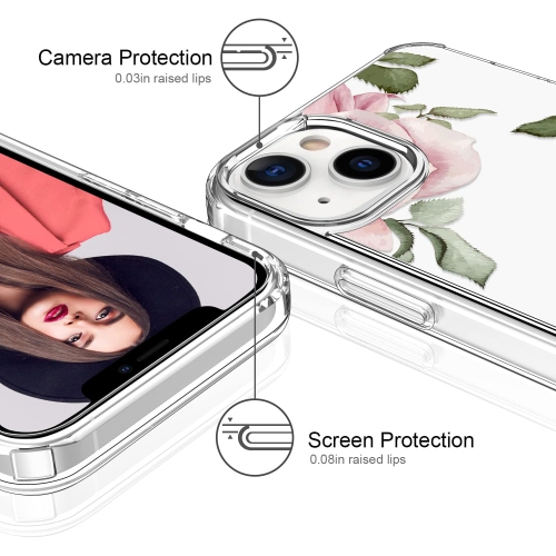 for iPhone 13 Case with Screen Protector,Slim Fit Crystal Clear Cover with Fashionable Designs for Girls