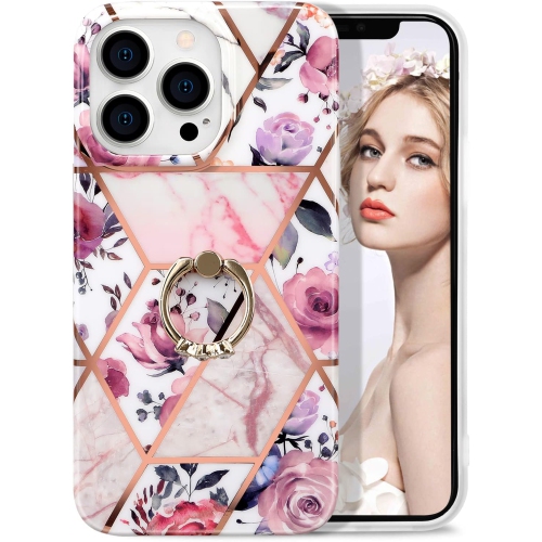 iPhone 13 Pro Case for Girls Women,iPhone 13 Pro Case with 360° Grip Ring Holder,Rose Gold Glitter Sparkle