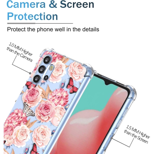 for Galaxy A32 5G Case Galaxy M32 5G SM-A326U Case Womens Clear Flower Pattern Slim Case Soft TPU Cover