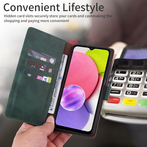 Pour étui portefeuille Galaxy A03s avec porte-carte anti-RFID, étui folio rabattable en cuir pu