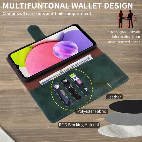 Pour étui portefeuille Galaxy A03s avec porte-carte anti-RFID, étui folio rabattable en cuir pu
