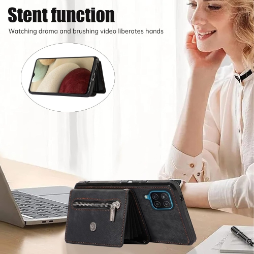 Phone Case for Samsung Galaxy A12/M12 Wallet Cover with Tempered Glass Screen Protector Wrist Crossbody Strap Shoulder