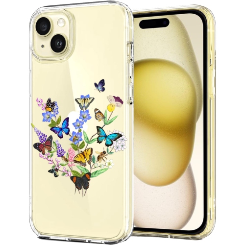 Case Compatible with iPhone 15 Plus Case Clear with Design Embossed Floral Pattern Soft TPU Bumper Slim Protective
