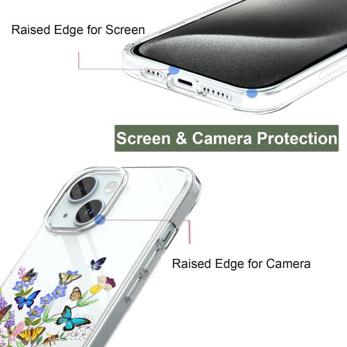 Case Compatible with iPhone 15 Plus Case Clear with Design Embossed Floral Pattern Soft TPU Bumper Slim Protective