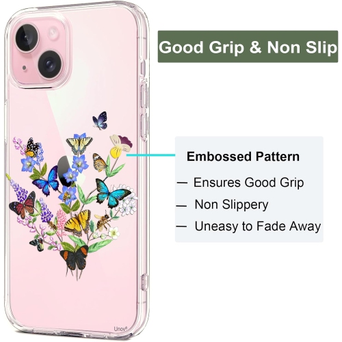Case Compatible with iPhone 15 Plus Case Clear with Design Embossed Floral Pattern Soft TPU Bumper Slim Protective