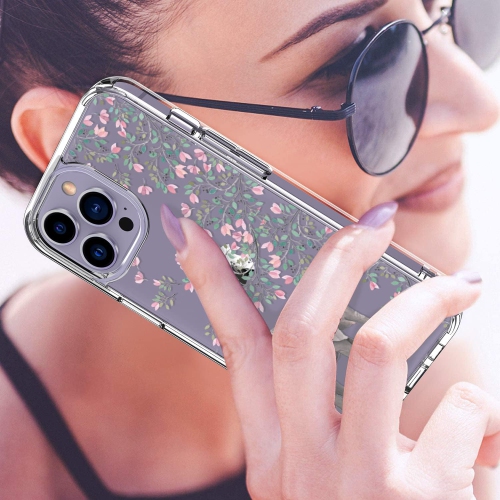 iPhone 14 Pro Case with Screen Protector,Clear Cover with Fashion Cute Designs for Women Girls,Slim Fit Durable