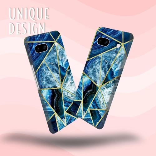 - Google Pixel 7A Case, Pixel 7A 5G Case - Geometric Marble Blue Design Printed Cute Slim & Sleek Hard Plastic