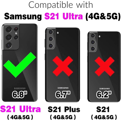 Étui de téléphone pour Galaxy S21 Ultra 5G de Samsung avec protecteur d'écran en verre trempé et accessoires pour cellulaires