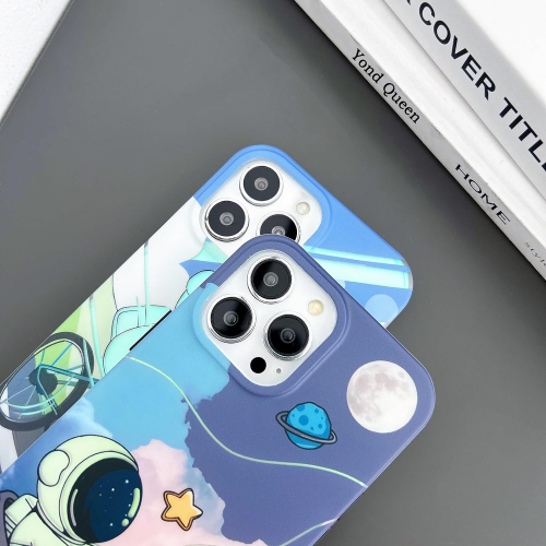 for iPhone 14 Pro Cute Case, Cool Cartoon Astronaut Space Moon Planet Laser Glitter Bling Design Stylish