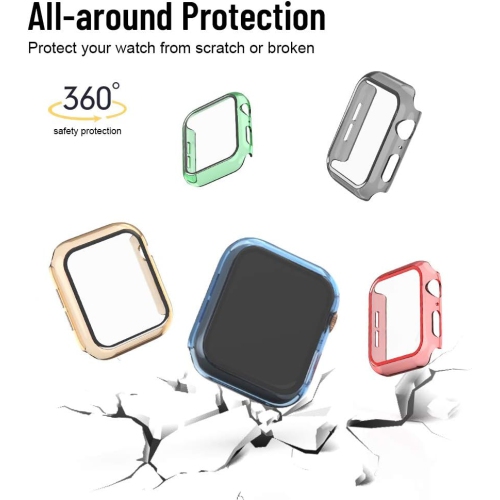 Watch Case Compatible with Apple Watch Cover Case Series SE/6/5/4/3 with Glass Screen Protector All Around Hard PC Case