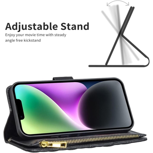 Phone Case for iPhone 14 Plus 6.7 inch Wallet Cover with Tempered Glass Screen Protector and Flip Credit Card