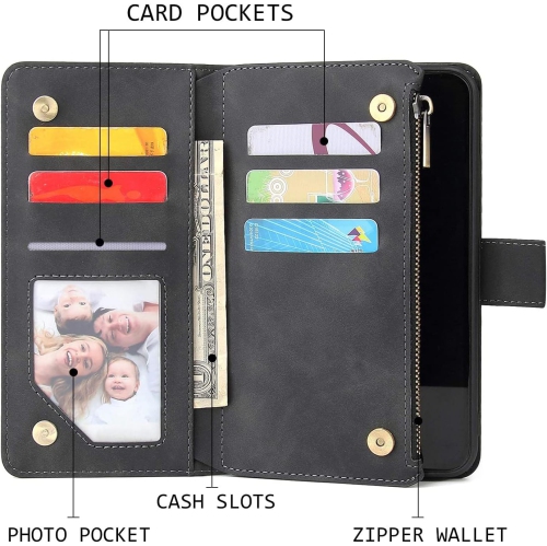 Wallet Case for Samsung Galaxy A14 5G, Zipper Pocket Premium PU Leather Card Holder Slots with Kickstand